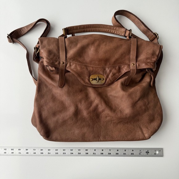 Bayside Italian Leather Large Soft Brown Leather Turnlock Cotton Lined Backpack‎ main image 8